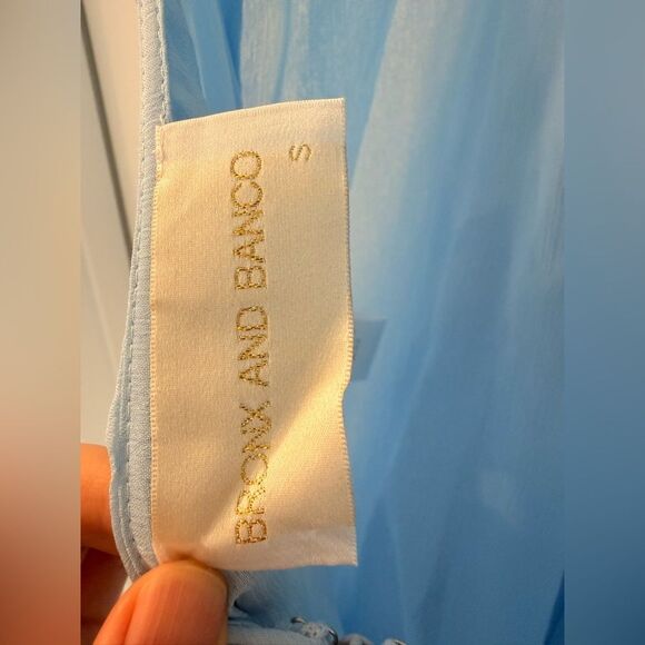 NEW BRONX AND BANCO Madeline Halterneck Gown in Powder Blue Feathered Gown - Picture 9 of 16